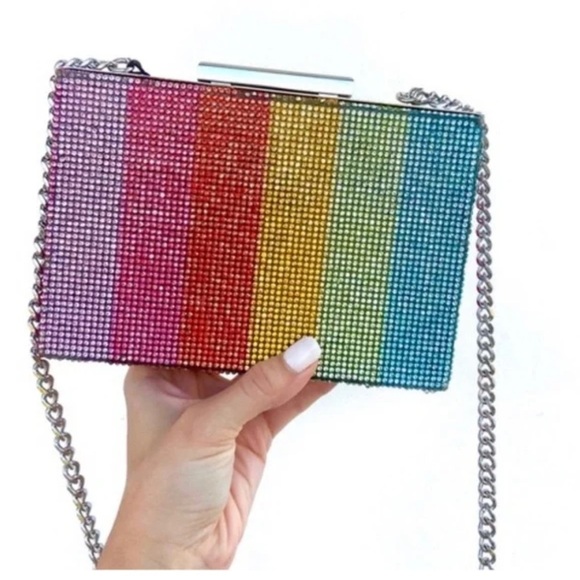 Zara Rhinestone Rainbow Clutch Crossbody Bag NWT - Picture 1 of 4
